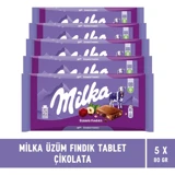 Milka Sütlü Fındıklı-Üzümlü Çikolata 80 gr 5 Adet