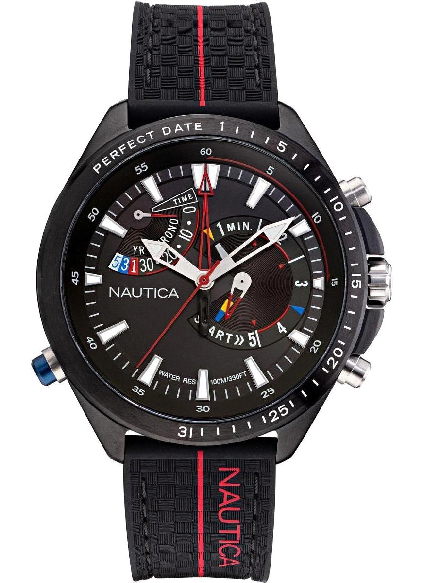 Nautica NAPSWS002 Takvimli 46-50 mm Kırmızı-Siyah Plastik-Silikon Kordon Analog Erkek Kol Saati