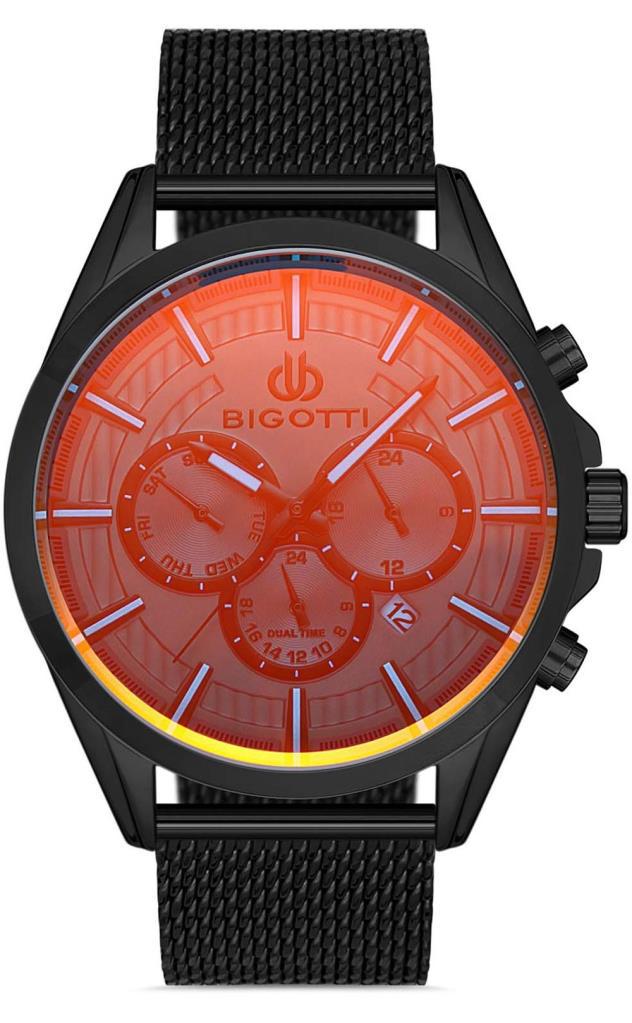 Bigotti BG.1.10283.3 Takvimli 46 mm Siyah Çelik-Hasır Kordon Analog Erkek Kol Saati