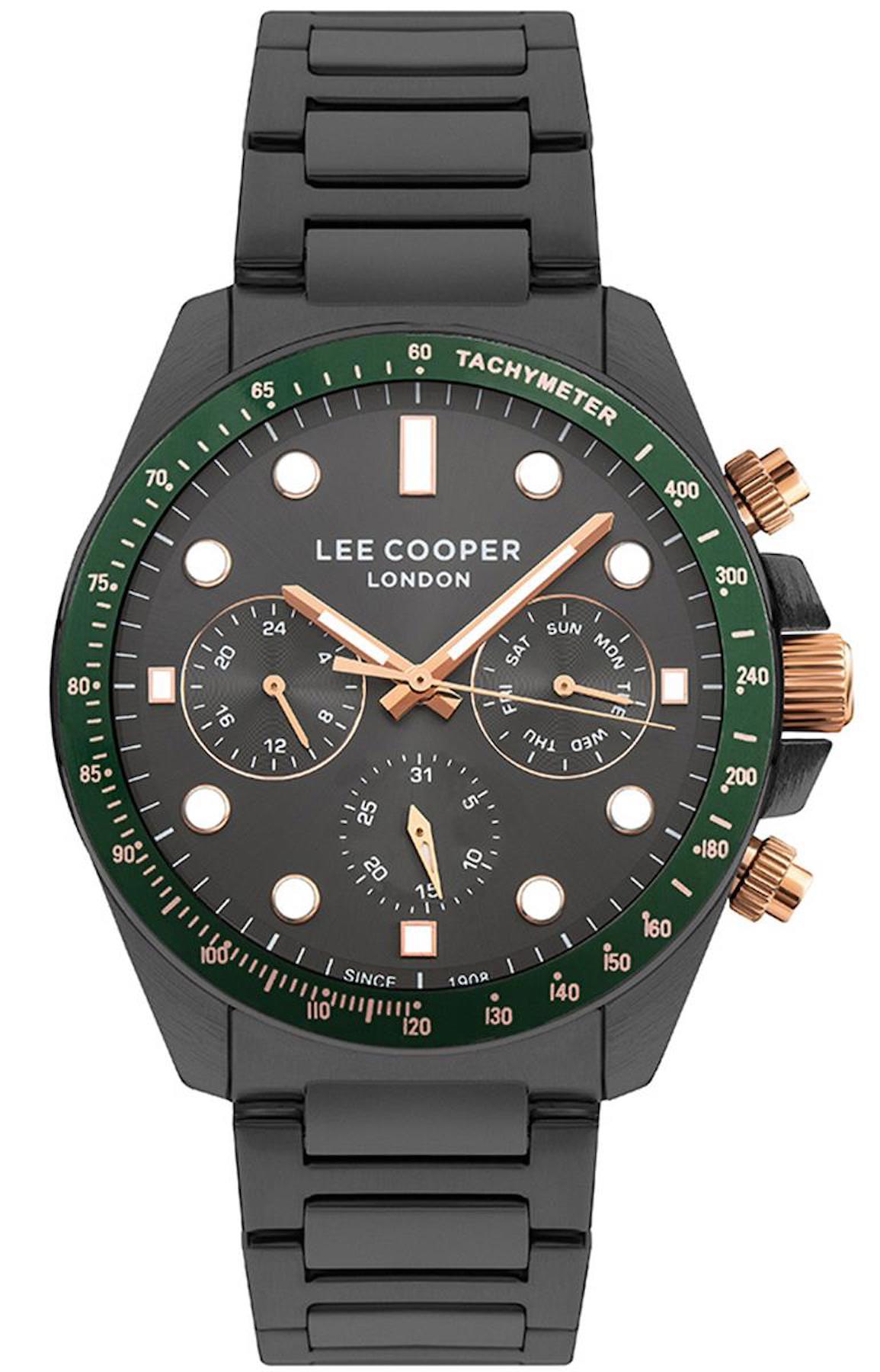 Lee Cooper LC07829.060-NM Takvimli Siyah Metal Kordon Analog Erkek Kol Saati