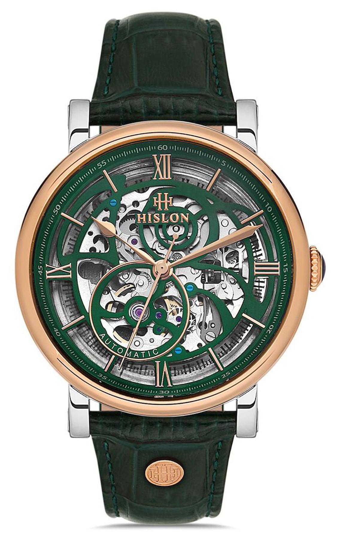 Hislon SD104T-16YS 44 mm Yeşil Deri Kordon Analog Erkek Kol Saati