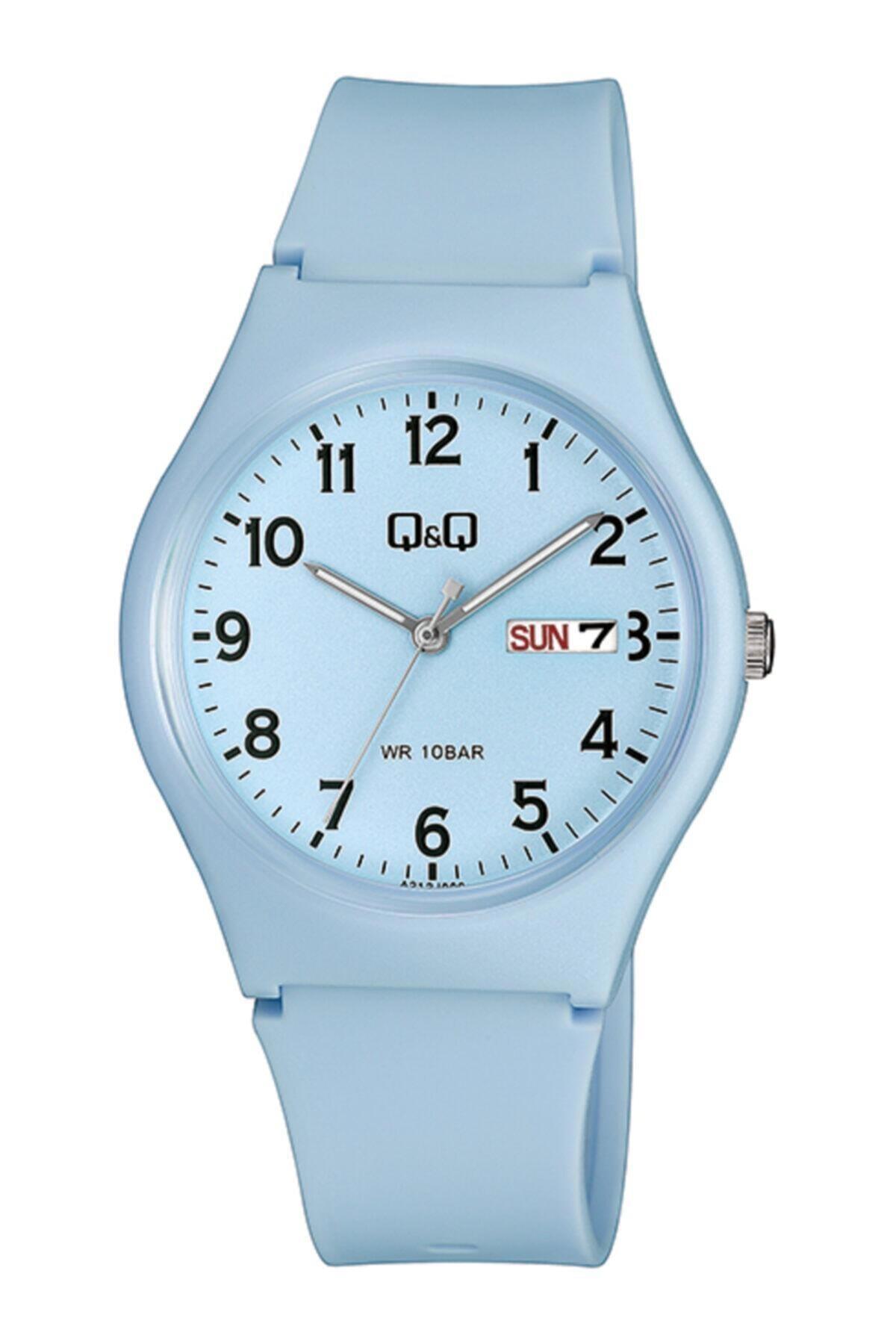 Q&Q A212J006Y Su Geçirmez Takvimli 34 mm Mavi Silikon Kordon Analog Kol Saati