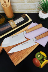CASTLE KITCHEN Elite Serisi 2'li Mutfak Bıçak Seti Şef Bıçağı Et Ekmek Sebze Bıçağı ( Kiritsuke - Santaku Big )