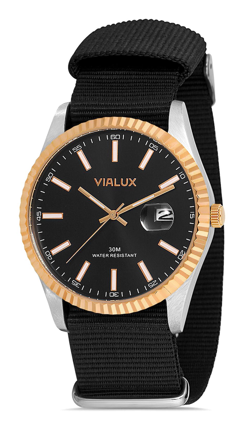 Vialux AS502T-04BR Takvimli 41 mm Siyah Nato Kordon Analog Erkek Kol Saati