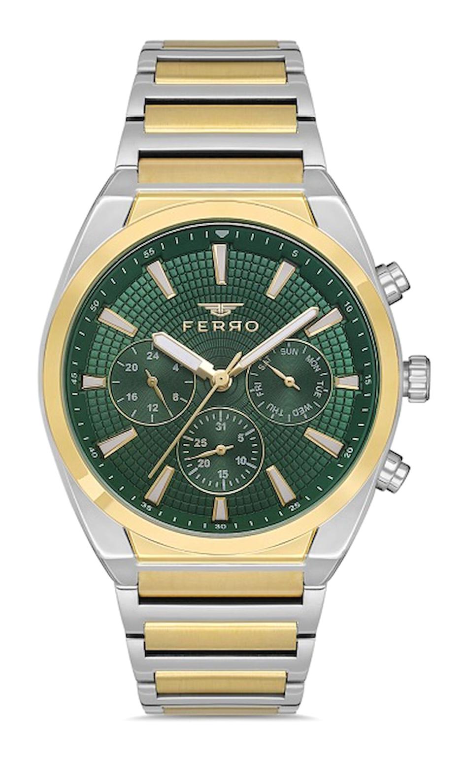 Ferro FM31451A-D6 Takvimli 44 mm Altın-Çelik Kordon Analog Erkek Kol Saati