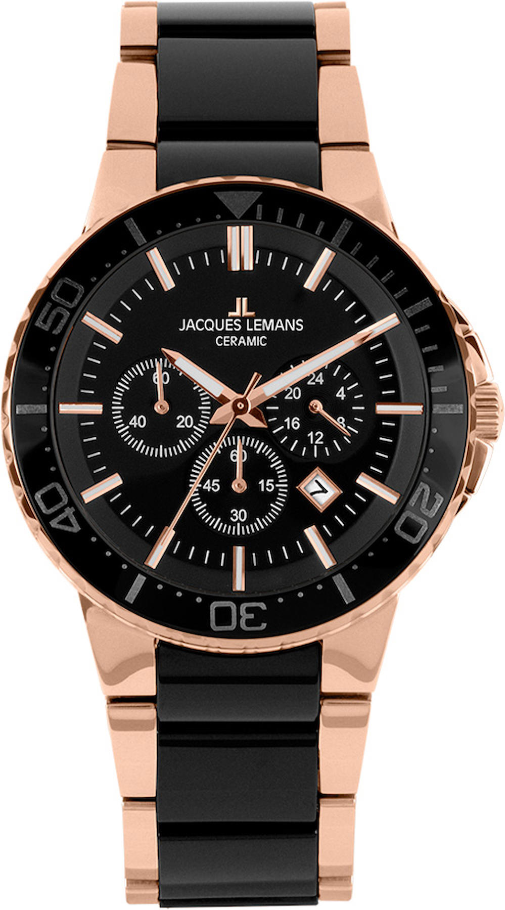 Jacques Lemans 1-2166C Pusulalı Takvimli 43 mm Siyah- Rose Gold Çelik Kordon Analog Kol Saati