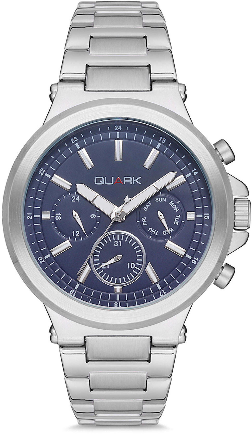 Quark QC-423D-2A Takvimli 43 mm Lacivert Çelik Kordon Analog Kol Saati