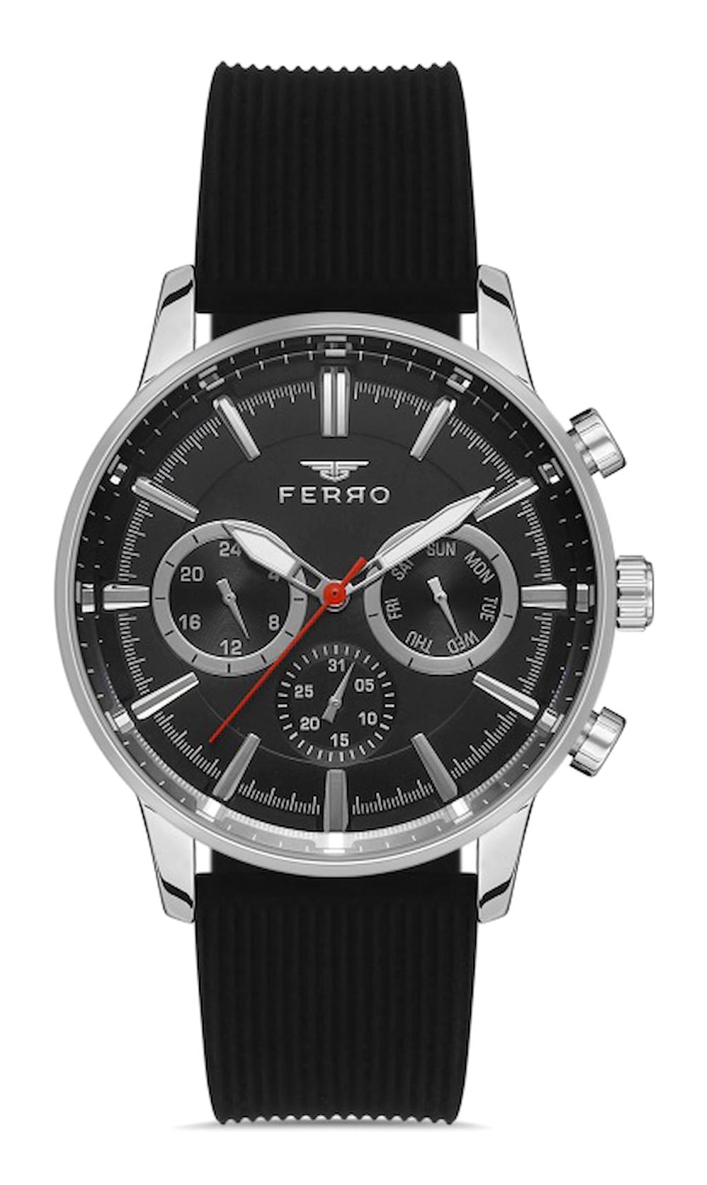 Ferro FM11150D-J2 Takvimli 42 mm Siyah Silikon Kordon Analog Erkek Kol Saati