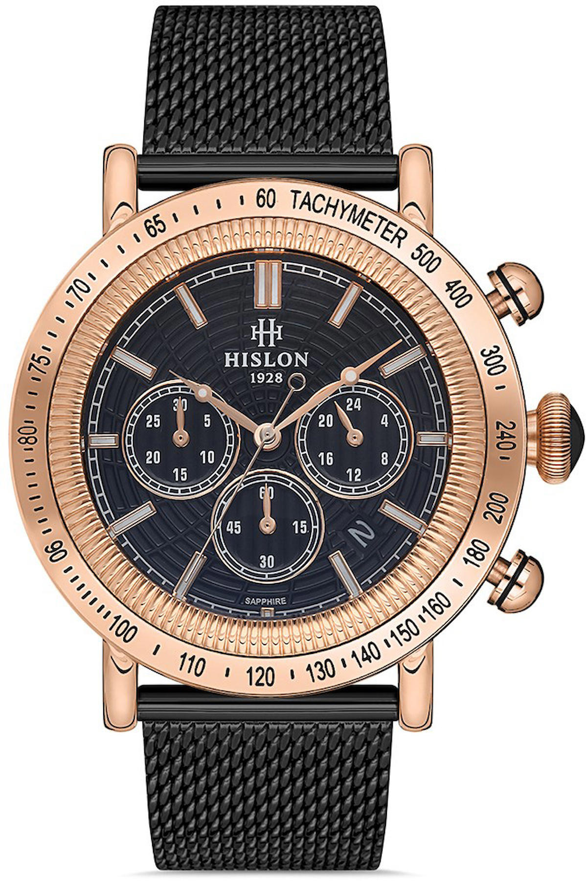 Hislon MS111R-04SR Pusulalı Takvimli 44 mm Siyah Çelik Kordon Analog Kol Saati