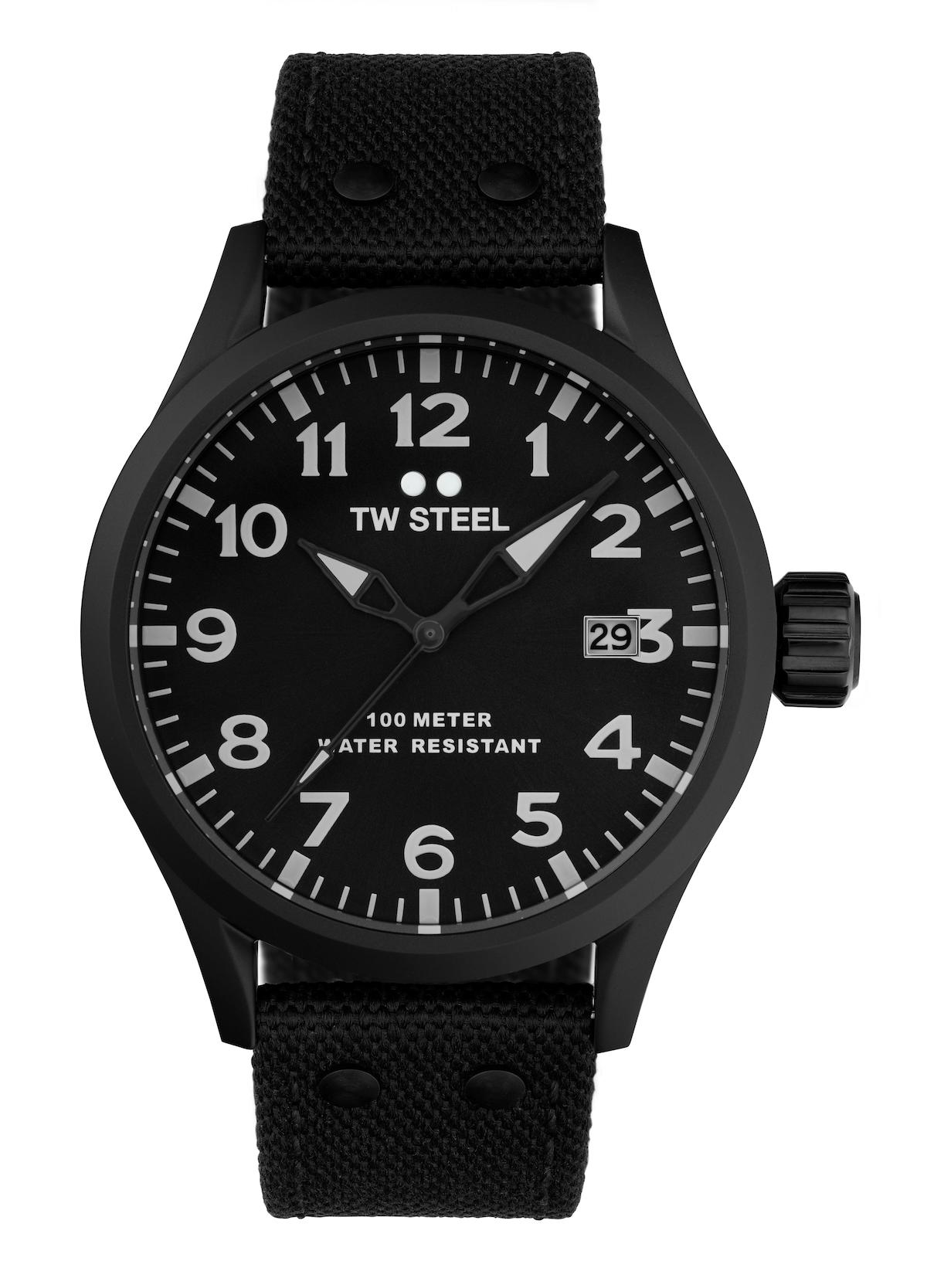 Tw Steel TW-VS103 Takvimli 45 mm Siyah Deri Kordon Analog Erkek Kol Saati