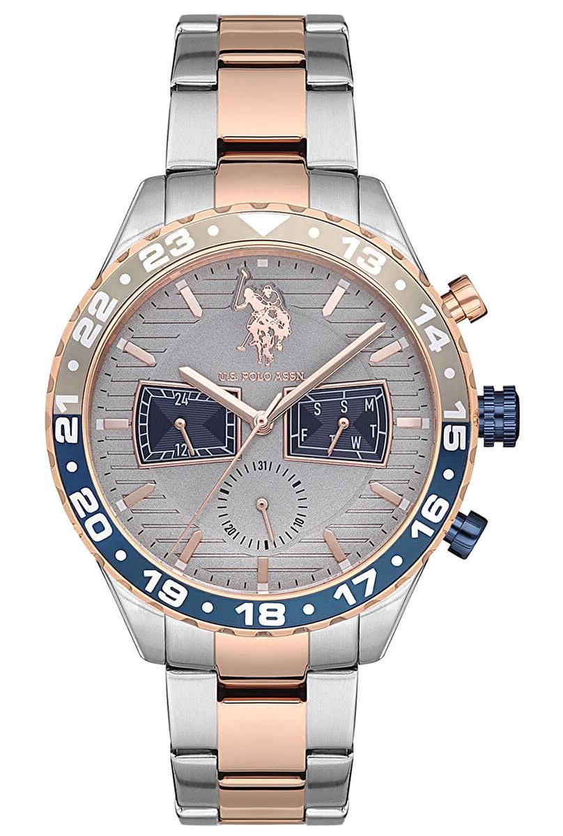 U.S. Polo Assn USPA1037-04 Takvimli 44 mm Gri-Rose Gold Çelik Kordon Analog Erkek Kol Saati