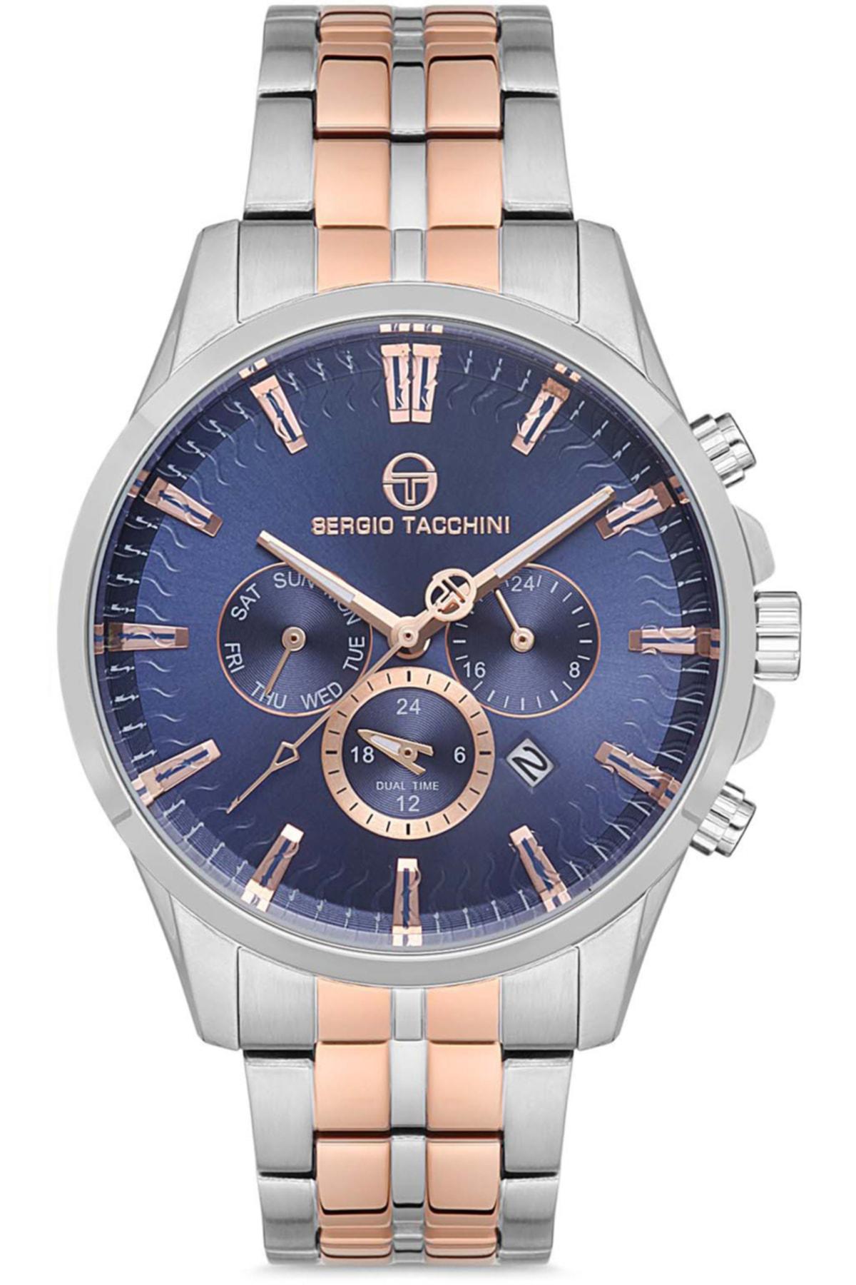 Sergio Tacchini ST.1.10132.5 Takvimli Gri-Rose Gold Çelik Kordon Analog Erkek Kol Saati