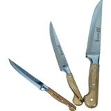 Lilys Kitchenware Lazoglu Özel Üretim Ceviz Ağacı 3 Parça Çelik Şef Bıçak Seti, El Yapımı Bıçak, Sürmene, Mini Set - 3 Adet