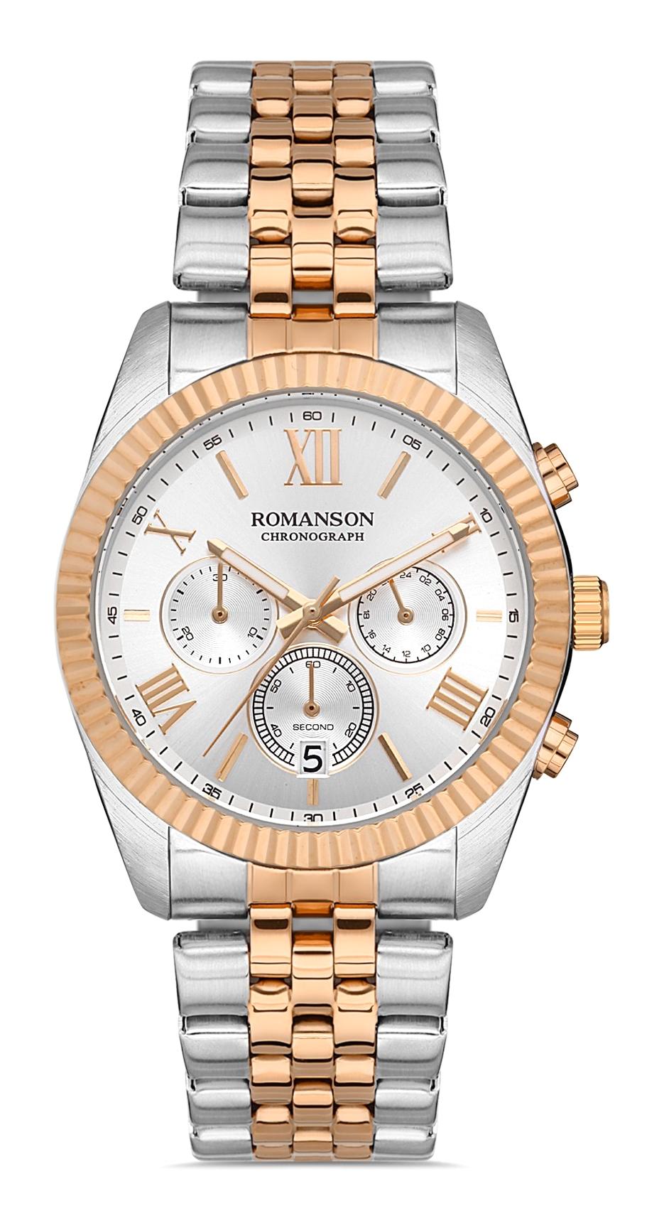 Romanson TM6A28HMJJASC5 Takvimli 40 mm Gri-Rose Gold Çelik Kordon Analog Erkek Kol Saati