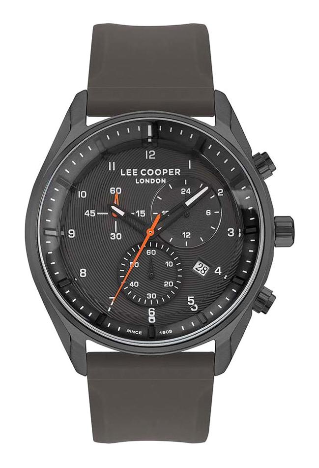 Lee Cooper LC07350.066 Takvimli 48 mm Füme Silikon Kordon Analog Erkek Kol Saati