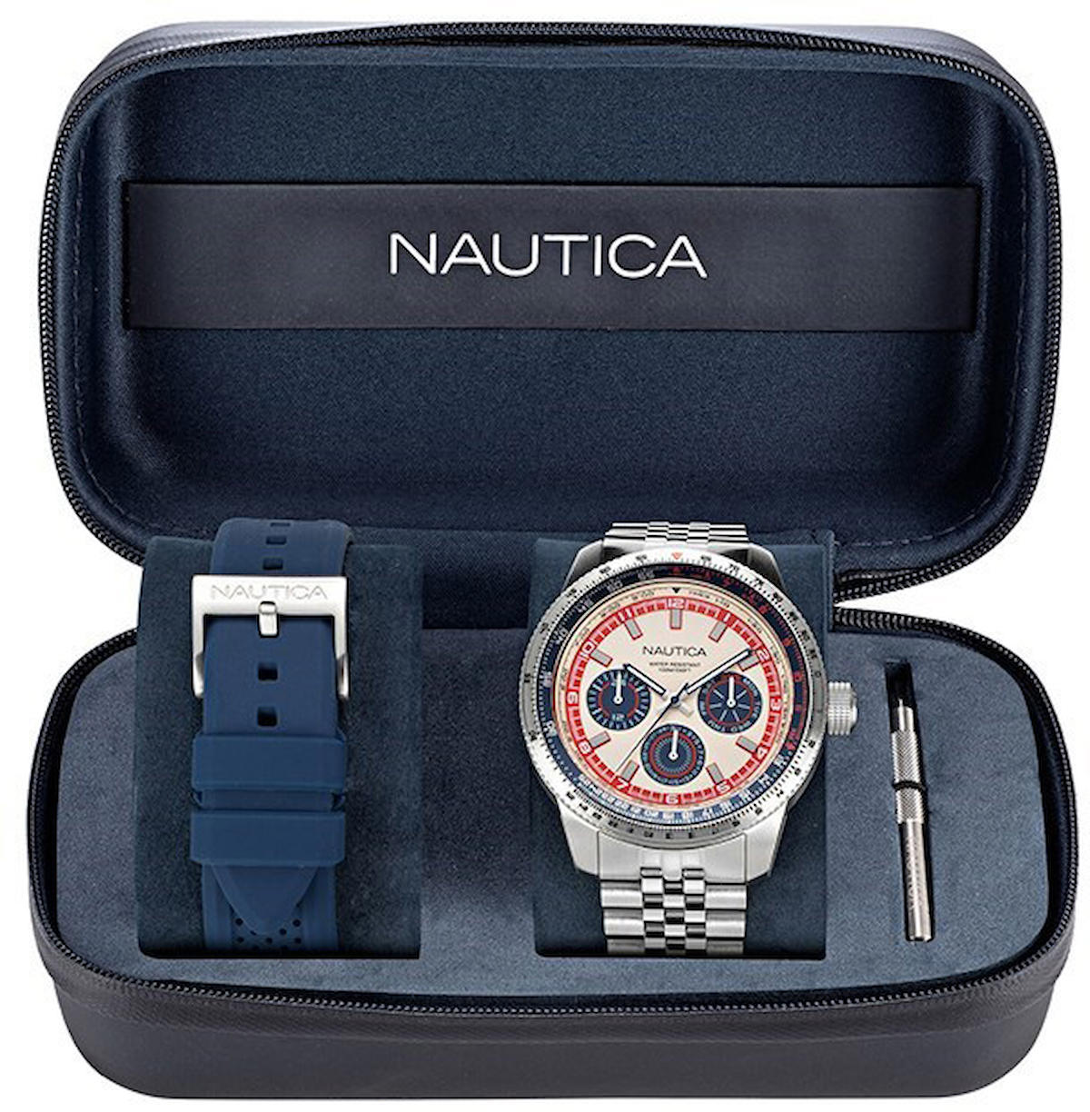 Nautica NAPP39S27 Takvimli 45 mm Gri-Mavi Çelik Kordon Analog Kol Saati