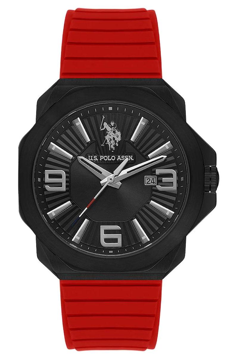 U.S. Polo Assn USPA1065-06 Takvimli 43 mm Kırmızı Silikon Kordon Analog Erkek Kol Saati