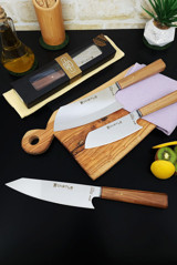 CASTLE KITCHEN Elite Serisi 3'lü Mutfak Bıçak Seti Et Sebze Şef Bıçağı ( Kiritsuke-santakubig-santakusmall )