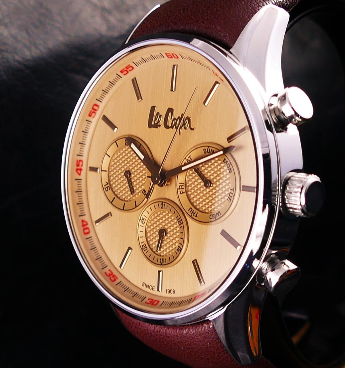 Lee Cooper LC06971.372 Takvimli 45 mm Kahverengi Deri Kordon Analog Kol Saati