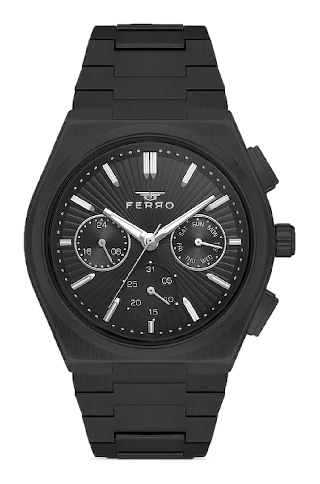 Ferro FM31452A-G Takvimli 44 mm Siyah Metal Kordon Analog Erkek Kol Saati