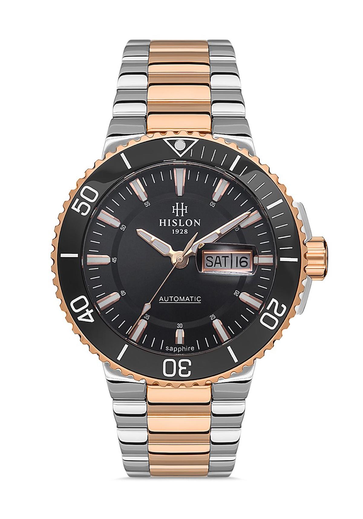 Hislon SD137T-04SR Takvimli 43 mm Gri-Rose Gold Çelik Kordon Analog Erkek Kol Saati