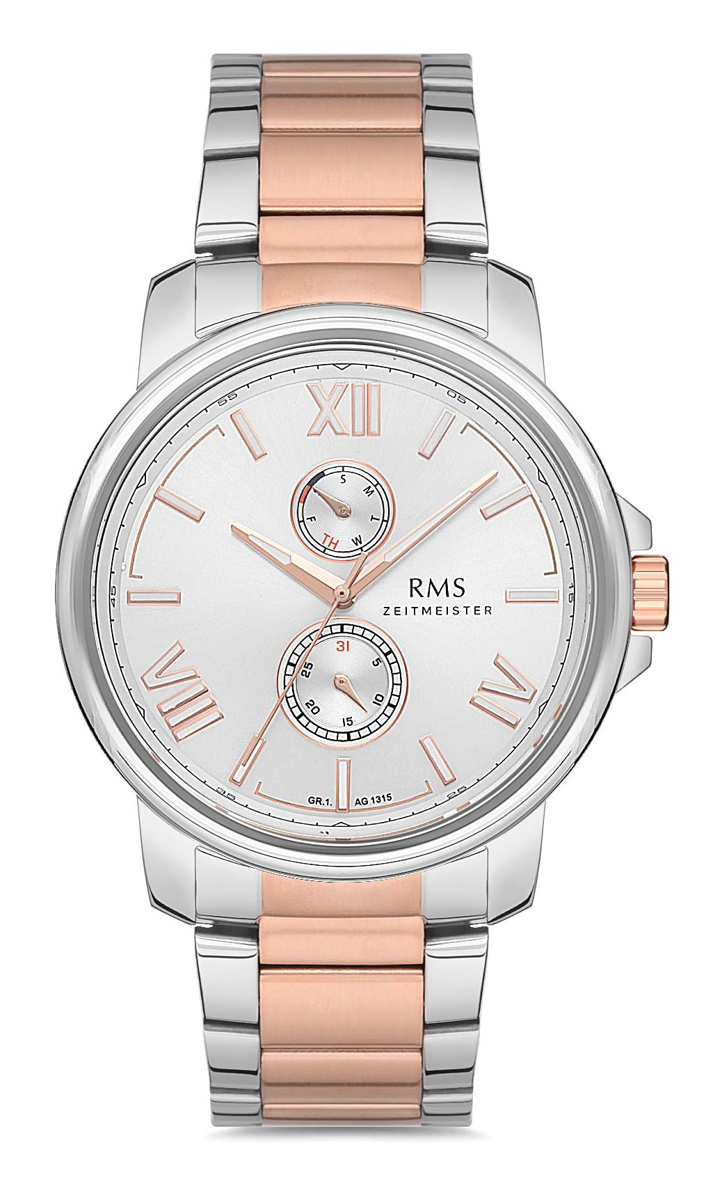 Romanson GR.1.AG1315.10 Takvimli 43 mm Gri-Rose Gold Çelik Kordon Analog Erkek Kol Saati