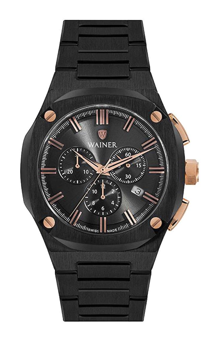 Wainer WA.10000-C Pusulalı Takvimli 43 mm Siyah Çelik Kordon Analog Erkek Kol Saati