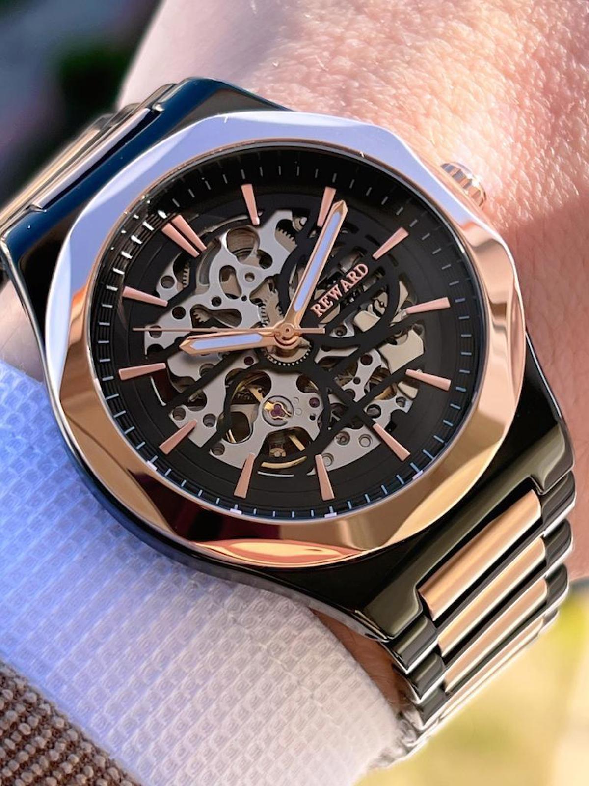 Reward EA.144501 45 mm Siyah- Rose Gold Çelik Kordon Analog Erkek Kol Saati