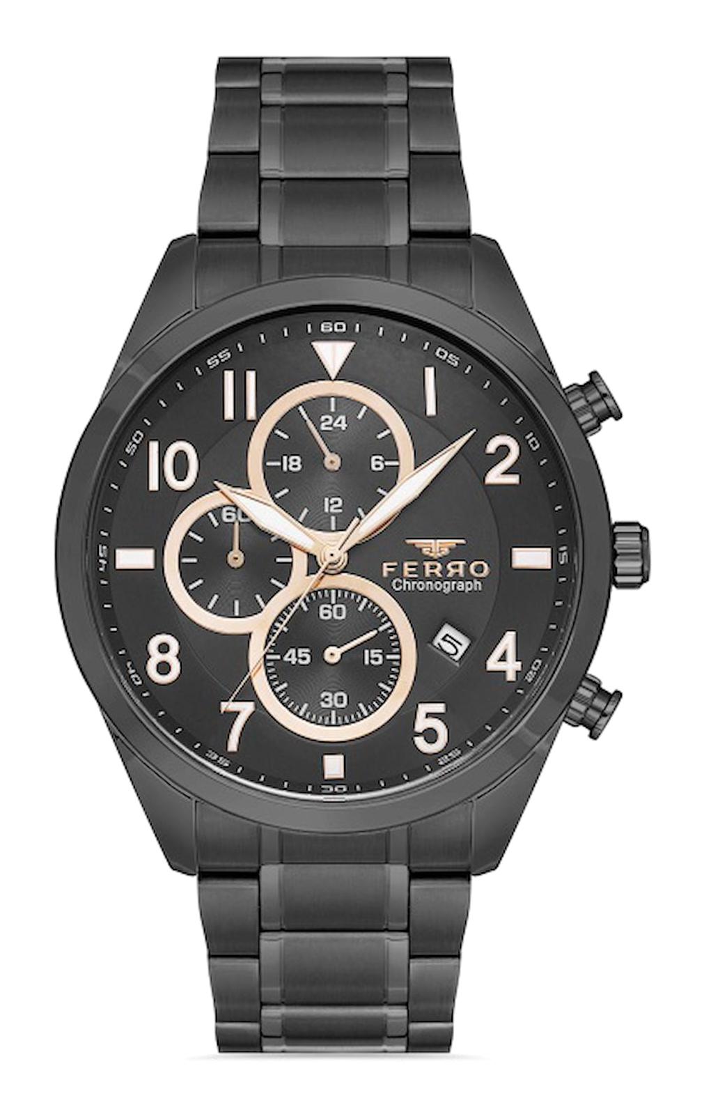 Ferro FM31454A-V Takvimli 44 mm Siyah Metal Kordon Analog Erkek Kol Saati