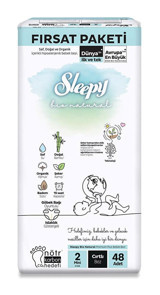 Sleepy Bio Natural 2 Numara Organik Cırtlı Bebek Bezi 48'li