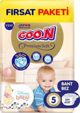 Goon Premium Soft 5 Numara Cırtlı Bebek Bezi 224'lü