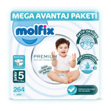 Molfix Premium Mega Avantaj Paketi 5 Numara Göbek Oyuntulu Cırtlı Bebek Bezi 264'lü