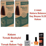 Natura Balance 5.23 Kakao Organik Amonyaksız Vegan Krem Saç Boyası 2x60 ml + Kalyon Ammonia Free Tırnak Bakım Seti Hediyeli