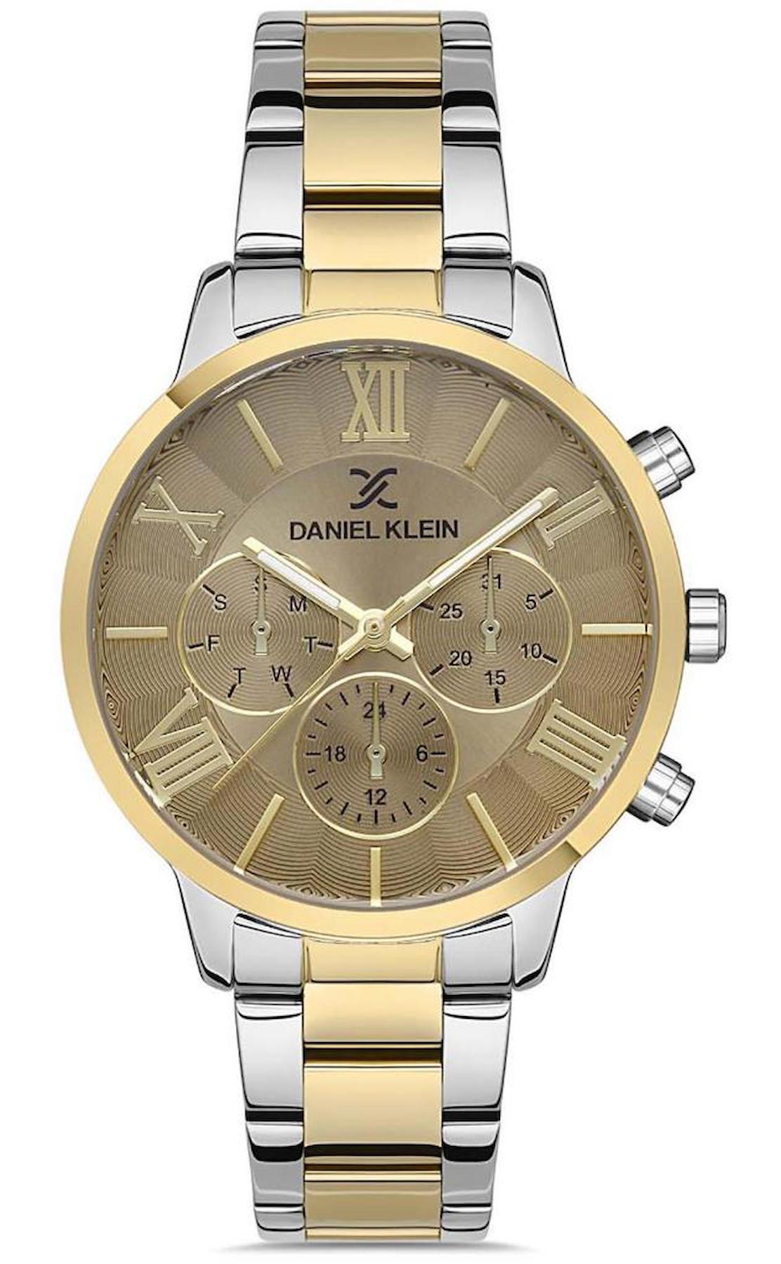 Daniel Klein DKE.1.10133.6 Takvimli 34 mm Altın-Gri Metal Kordon Analog Kadın Kol Saati