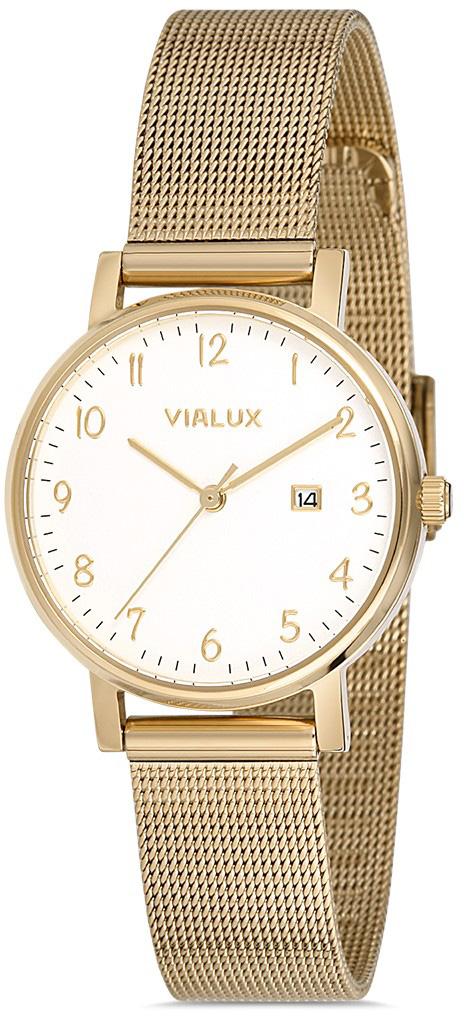 Vialux AJ511G-01SG Takvimli 30 mm Altın Çelik Kordon Analog Kadın Kol Saati