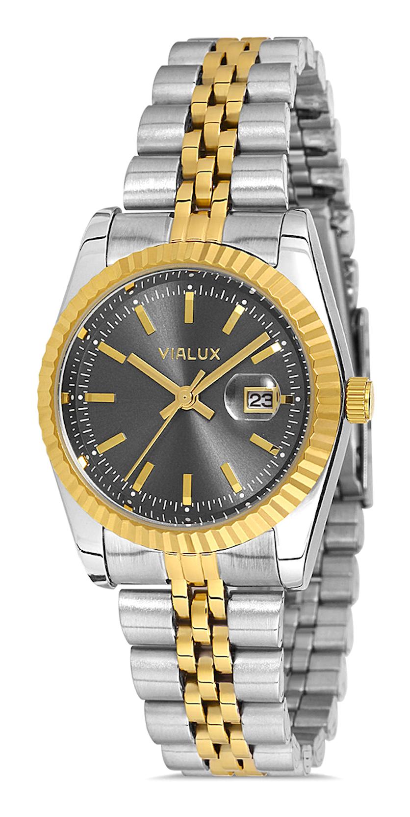 Vialux LJ570T-05SG Takvimli 40 mm Altın-Gri Çelik Kordon Analog Kadın Kol Saati