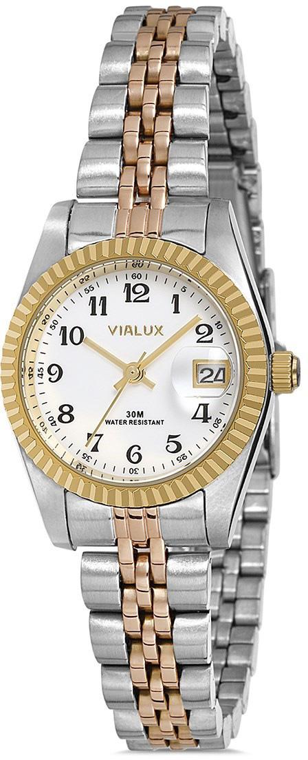 Vialux LJ526Z-01SB Takvimli 30 mm Altın-Gri Çelik Kordon Analog Kadın Kol Saati