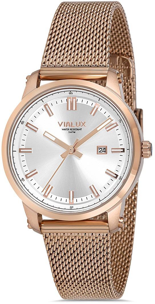 Vialux AJ526R-02SR Takvimli 30 mm Rose Gold Çelik Kordon Analog Kadın Kol Saati