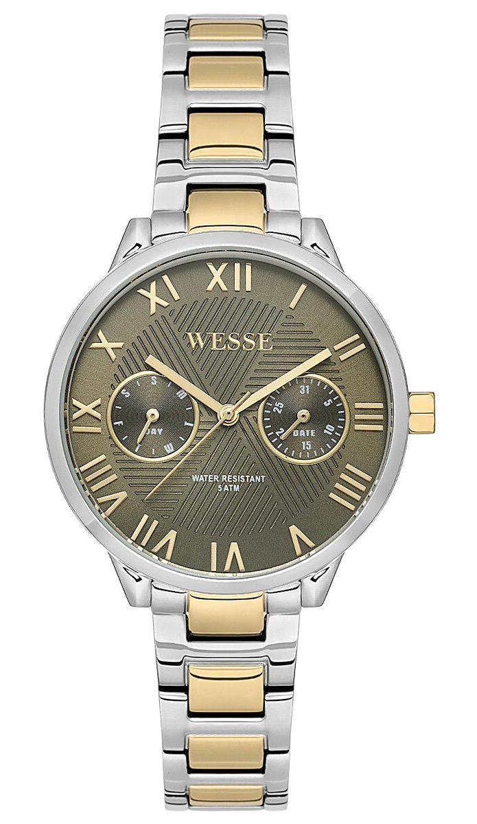 Wesse WWL303004 Takvimli 34 mm Altın-Gri Çelik Kordon Analog Kadın Kol Saati