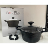 Ferro Plus Cam Kapaklı Döküm-Granit 20 cm Derin Tencere