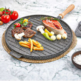 Polo Chef Çift Taraflı Ahşap Saplı Döküm 34 cm Grill Tava Siyah