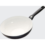 Fontignac Brest Serısı Plastik Saplı Seramik 28 cm Wok Tava Beyaz-Siyah