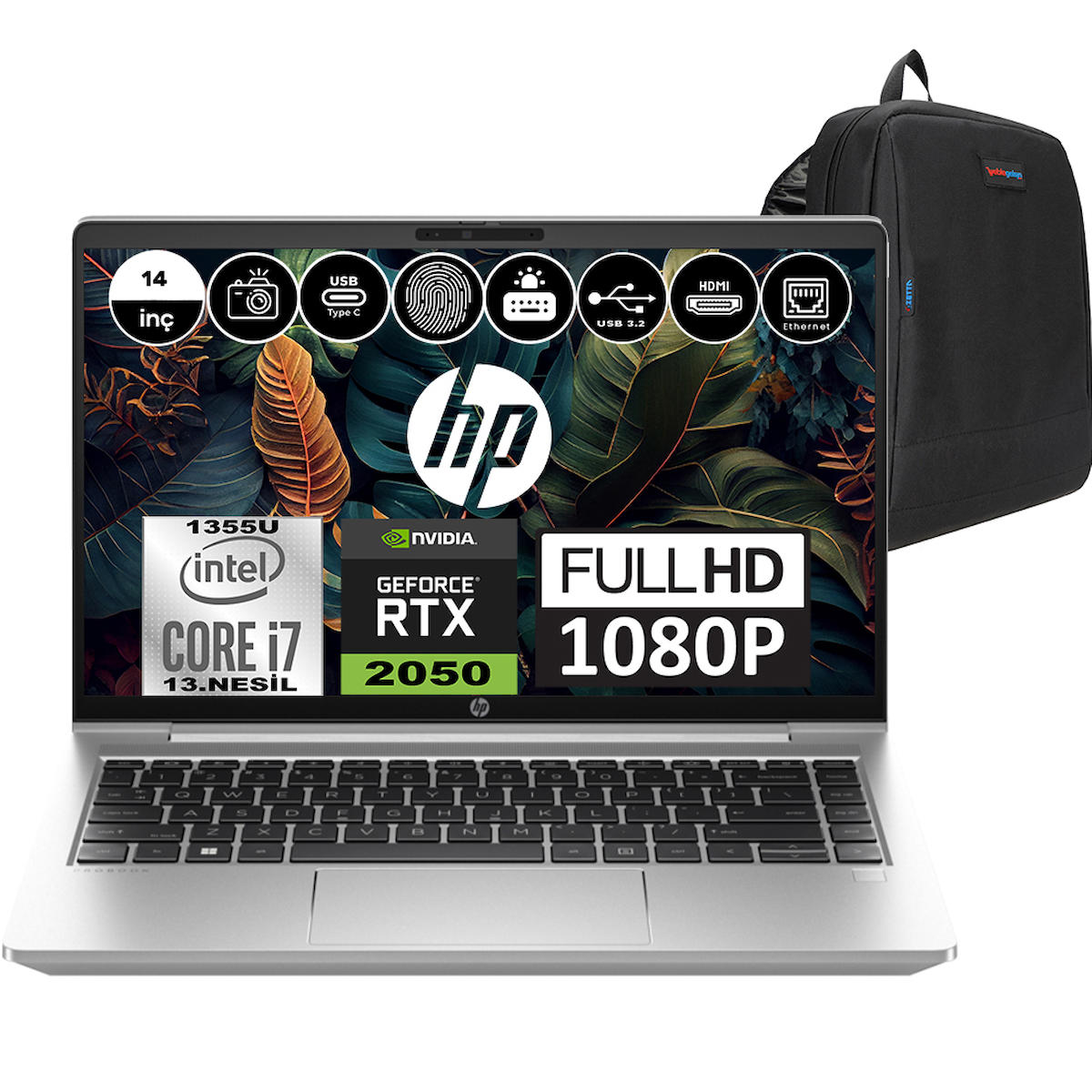 Hp ProBook 440 G10 8A569EAP08 Harici GeForce RTX 2050 Intel Core i7 1355U 32 GB Ram 2 TB SSD 14 inç Full HD Windows 11 Pro Gaming Laptop + Weblegelsin Çanta