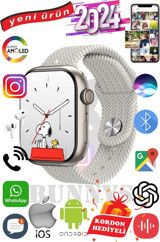 Bunnys Watch 9 Max+ Tansiyon Ölçen Kulaklıklı Unisex Kare 45 mm Krem Naylon Örgü Akıllı Saat