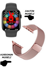 Rabbit Store Watch 8 Pro Android 45 mm Silikon Kordon Kare Unisex Akıllı Saat Pembe