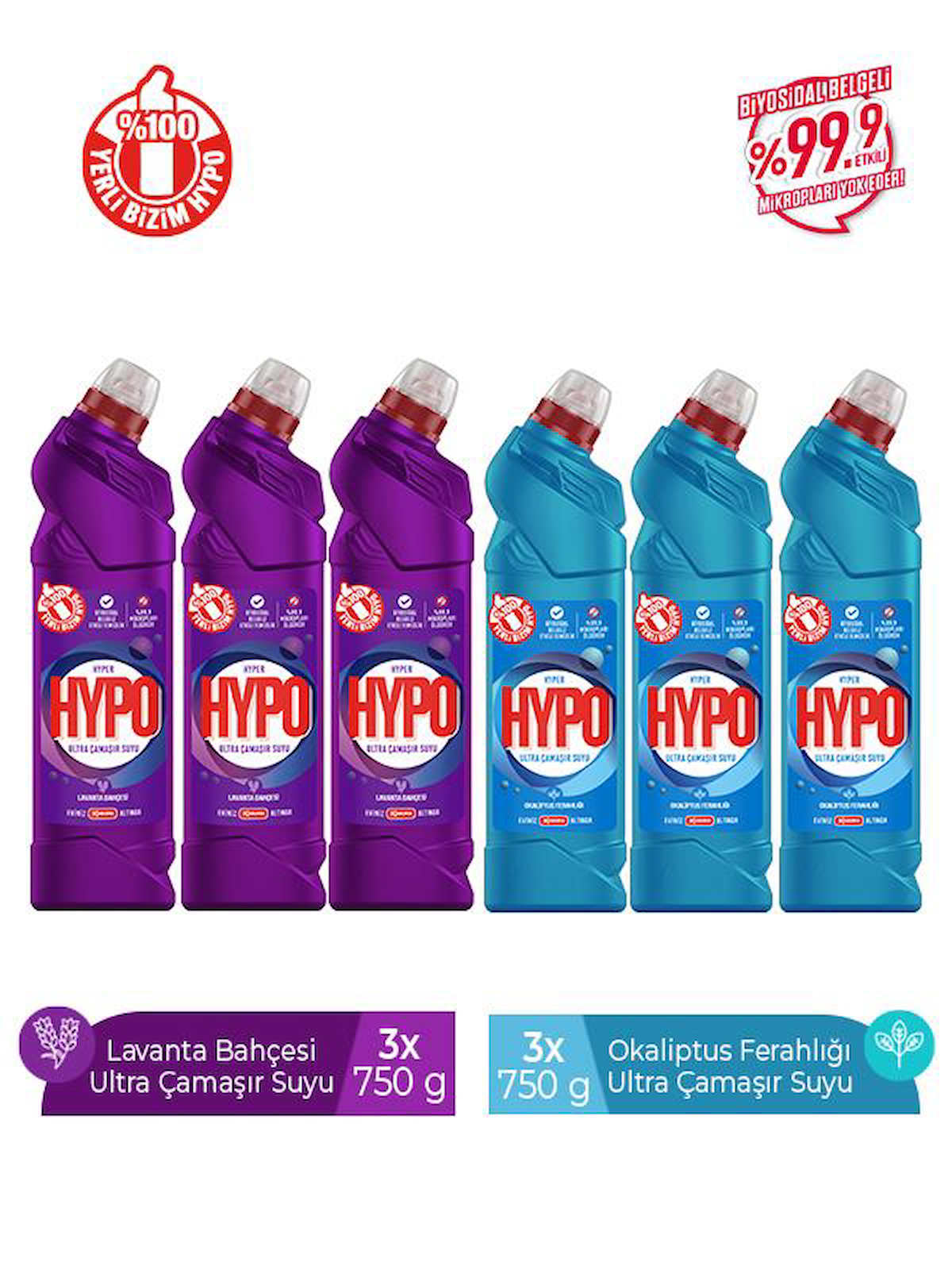 Hyper Hypo Ultra Lavanta Bahçesi ve Okaliptus Ferahlığı Banyo-Mutfak İçin Konsantre Jel Çamaşır Suyu 6x750 ml