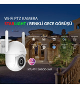 Neutron NTL-PT-12WBOD-3MP Wi-Fi 1 Kameralı 360 Derece Dönme Gece Görüşlü Zoom İç Dış Mekan Kablosuz Güvenlik Kamerası