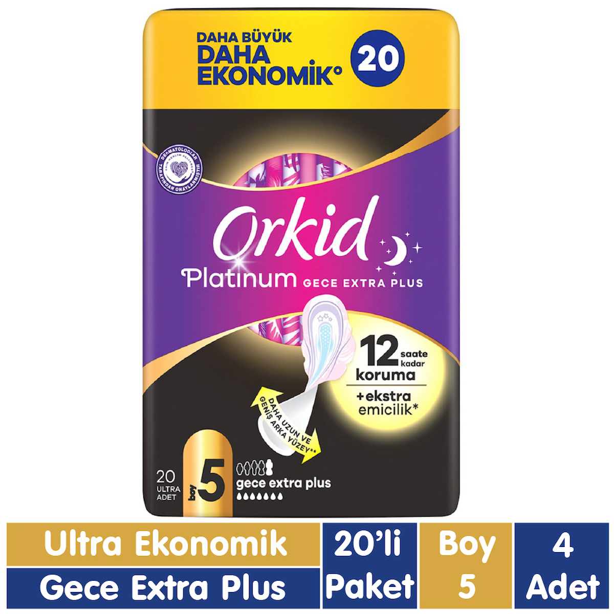 Orkid Platinum Gece Extra İnce 20'li Hijyenik Ped 4 Adet