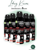 Garnier 48 Saat Lekesiz Koruma Pudrasız Ter Önleyici Antiperspirant Sprey Erkek Deodorant 5x150 ml