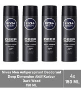 Nivea Deep Dimension Dark Wood Pudralı Ter Önleyici Antiperspirant Sprey Erkek Deodorant 4x150 ml